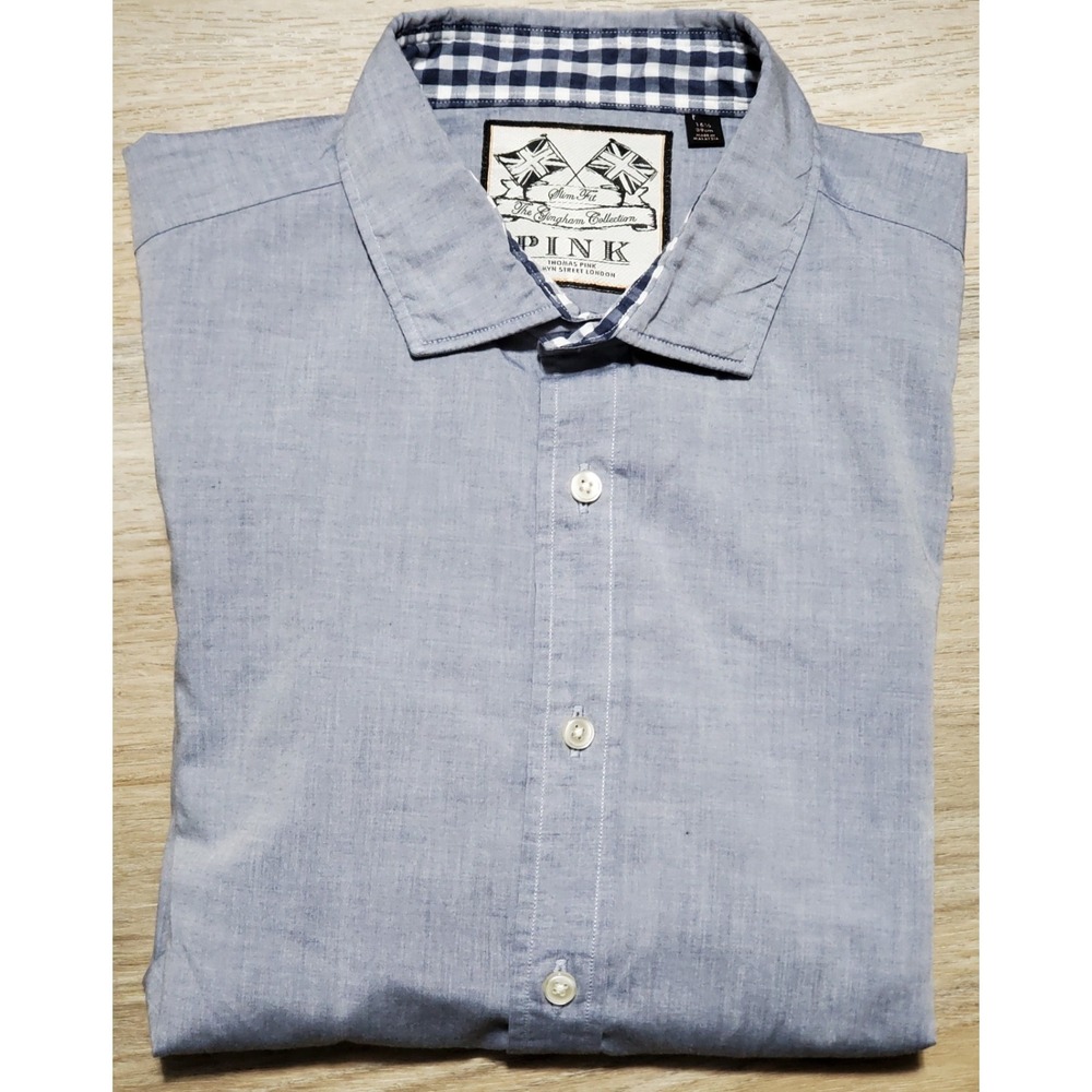 Thomas Pink Men's Light Grey Slim Fit Dress Shirt Size 15.5